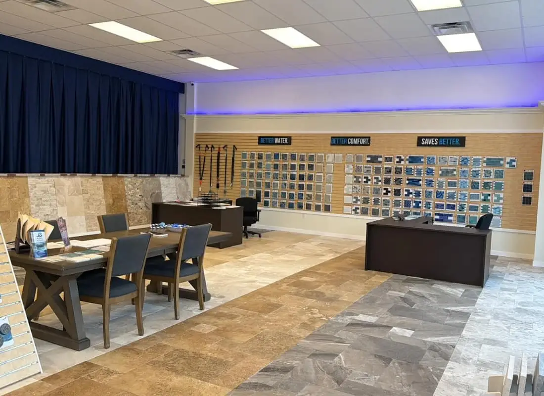 Florida Agua Pools Tallahassee showroom of pool materials interior