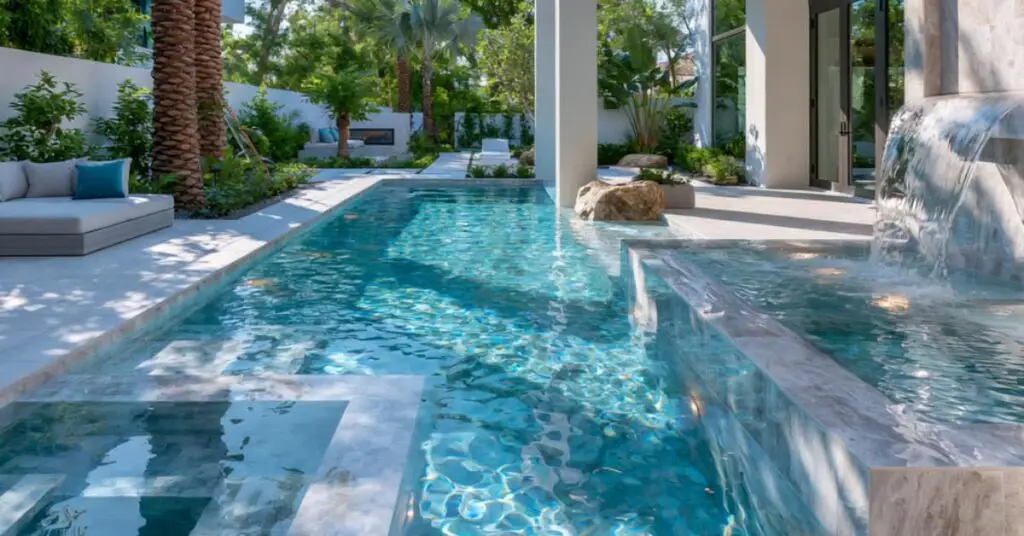 luxury escape to a backyard cutom pool, spa and waterfall