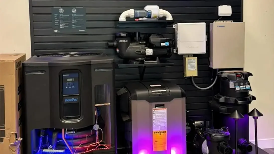 pool equipment in the Agua Pools Talahassee FL and Daytona Beach showroom