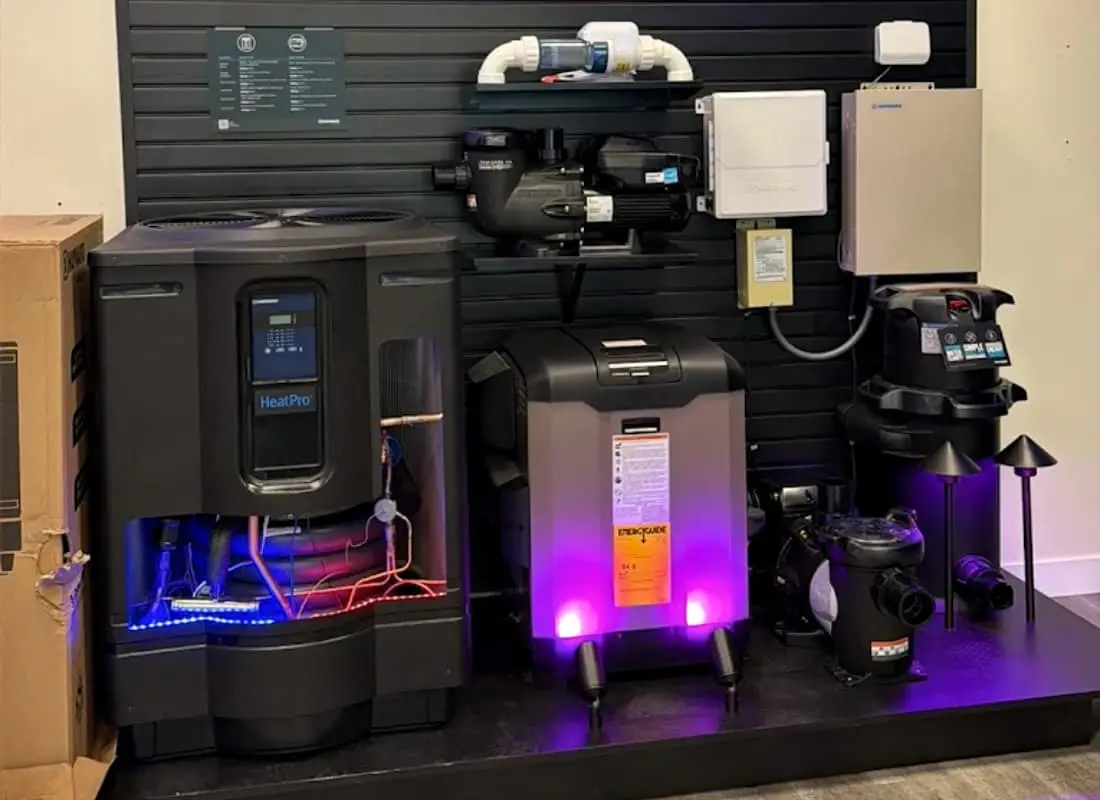 pool equipment in the Agua Pools Talahassee FL and Daytona Beach showroom