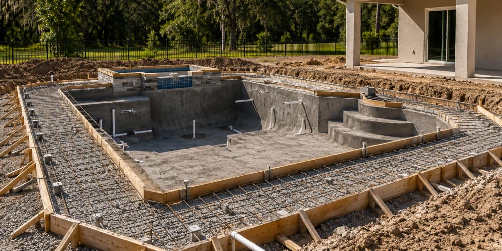 Inground pool construction concept by ocala pool builder, palm coast, ormond beach, Daytona Beach, Jacksonville, Tallahassee, Holly Hill pool builder